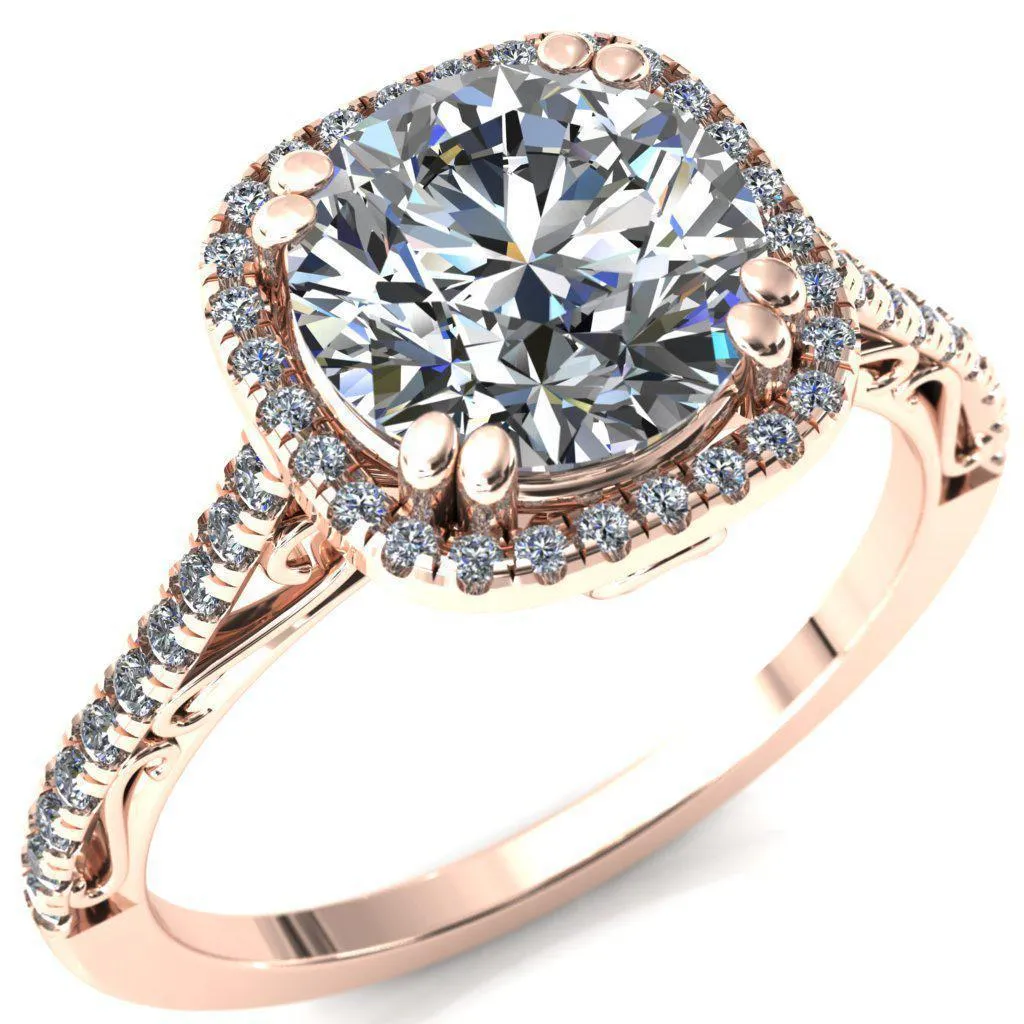 Persis Round Center Stone Micro Pave Halo Engagement Ring