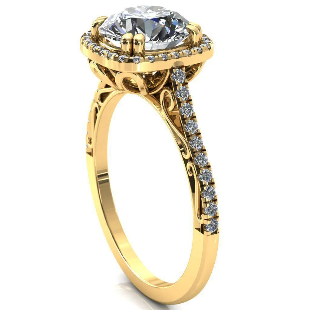Persis Round Center Stone Micro Pave Halo Engagement Ring