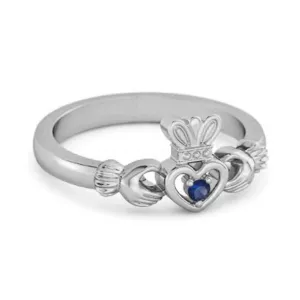 Petite Claddagh 0.10 Ctw Blue Sapphire 925 Sterling Silver Crown Ring