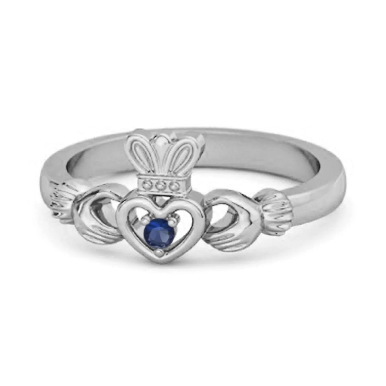 Petite Claddagh 0.10 Ctw Blue Sapphire 925 Sterling Silver Crown Ring