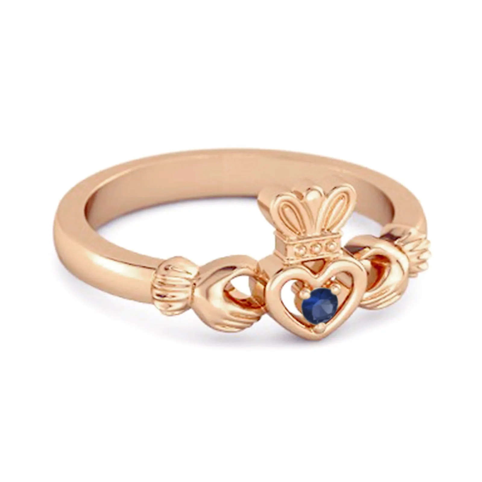 Petite Claddagh 0.10 Ctw Blue Sapphire 925 Sterling Silver Crown Ring