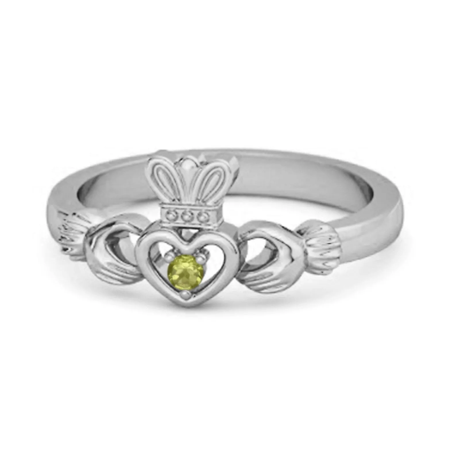 Petite Claddagh 0.10 Ctw Peridot 925 Sterling Silver Crown Ring