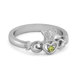 Petite Claddagh 0.10 Ctw Peridot 925 Sterling Silver Crown Ring