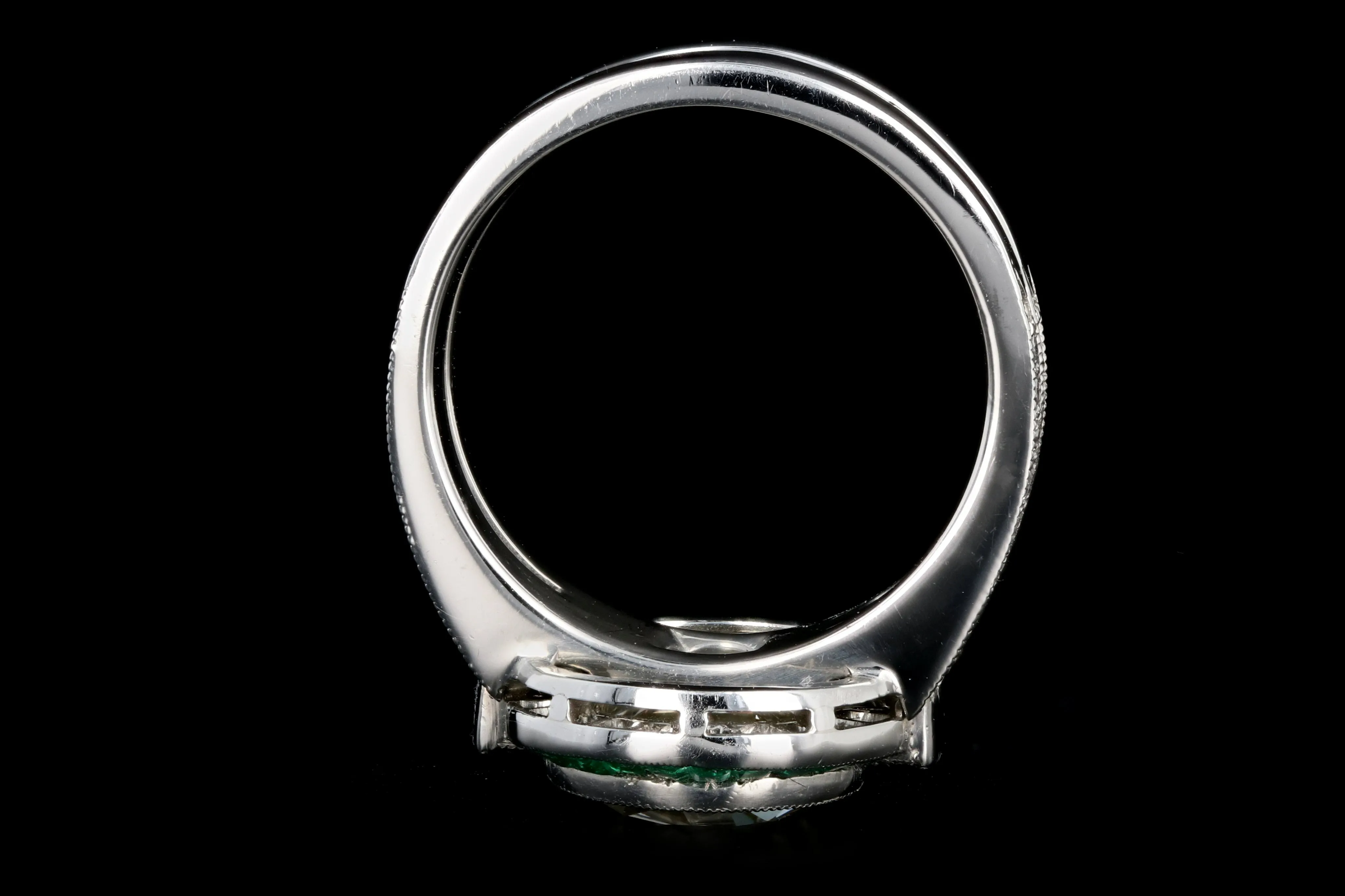 Platinum Art Deco 3 Carat Old European Cut Diamond and Emerald Halo Ring