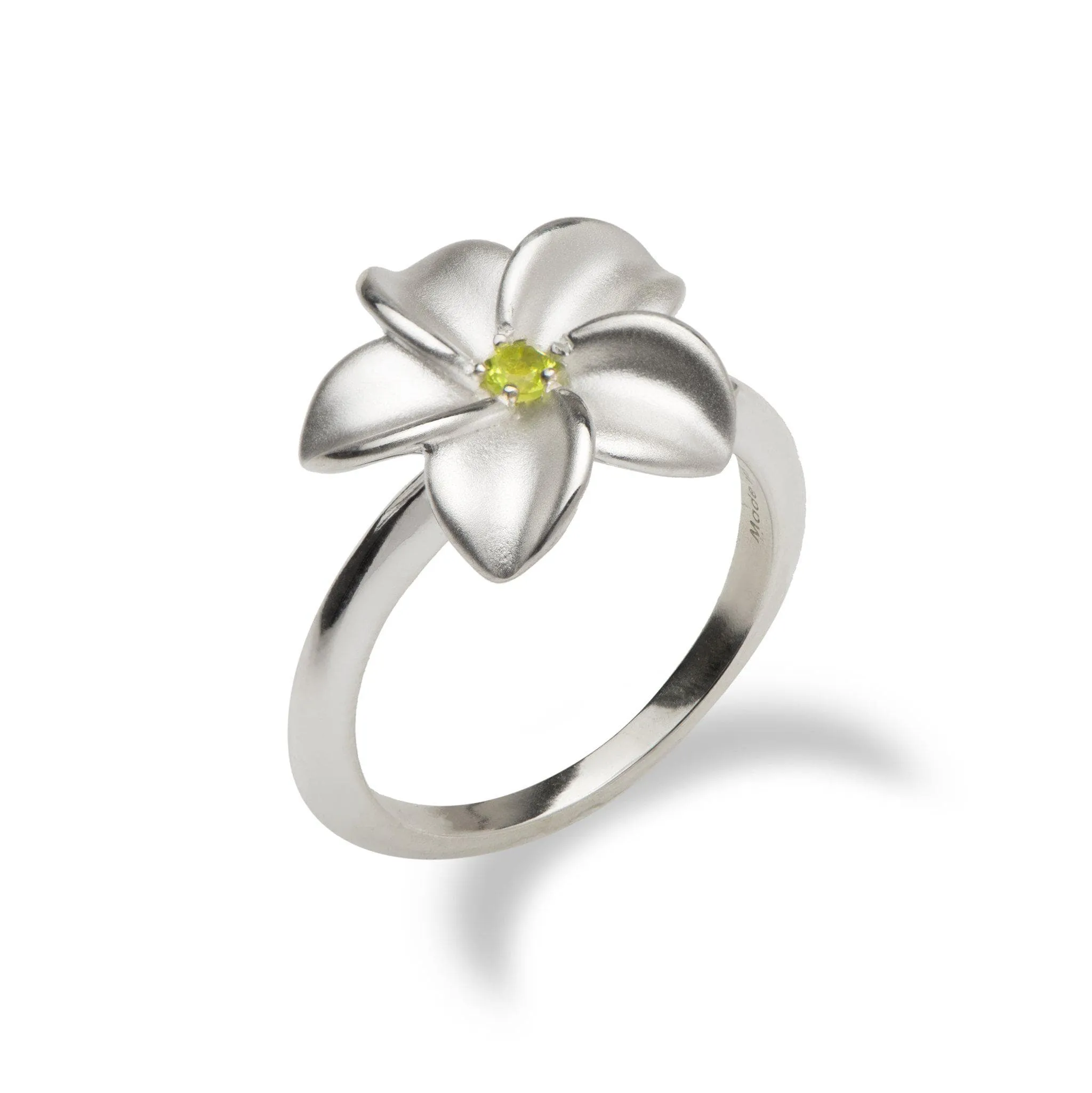 Plumeria Peridot Ring in Sterling Silver - 15mm