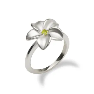 Plumeria Peridot Ring in Sterling Silver - 15mm