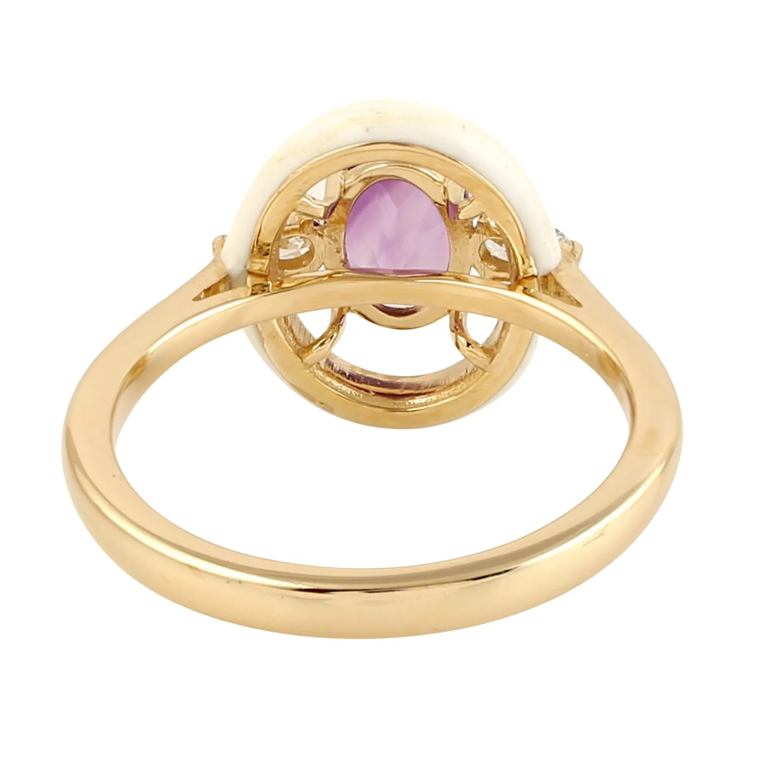 Prong Set Oval Cut Amethyst & Diamond Enamel Ring Fine Jewelry In 14k Yellow Gold
