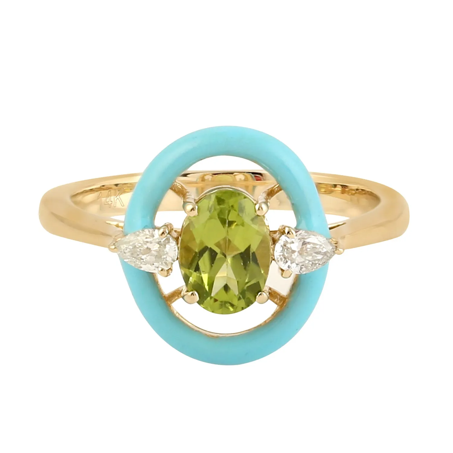 Prong Set Oval Cut Peridot & Diamond Enamel Ring Jewelry In 14k Yellow Gold Fine Jewelry