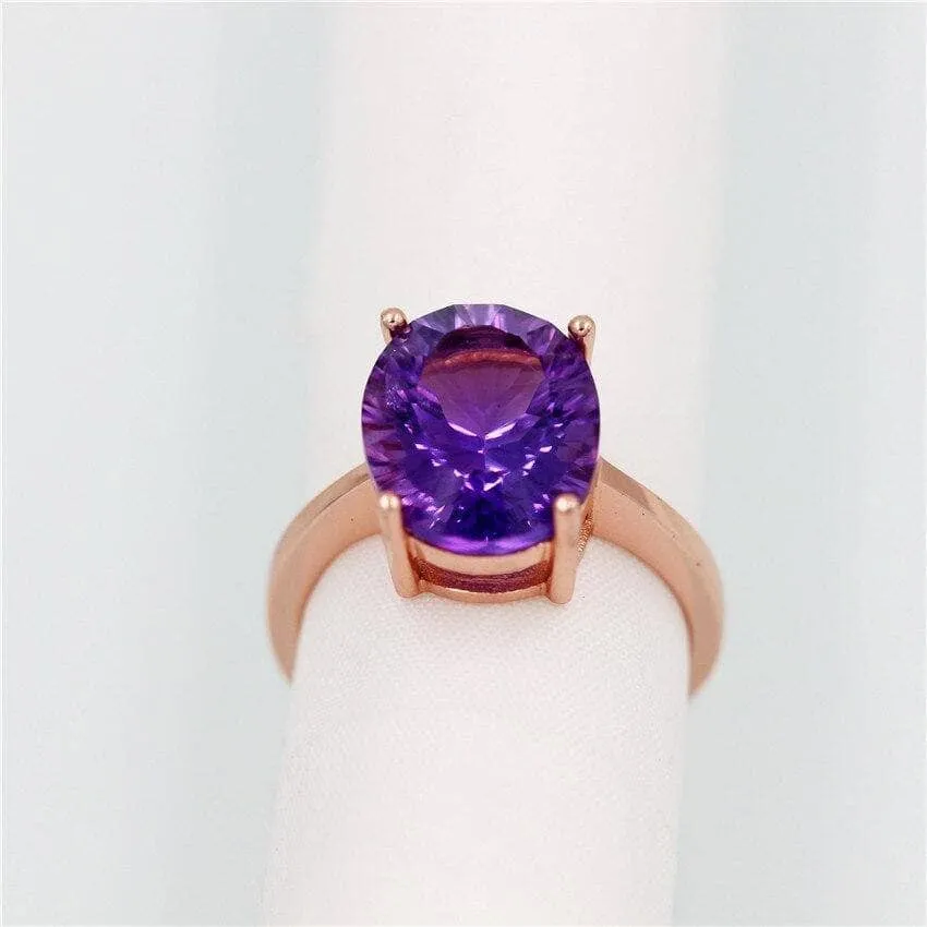 Purple Amethyst Diamond Ring in Rose Gold