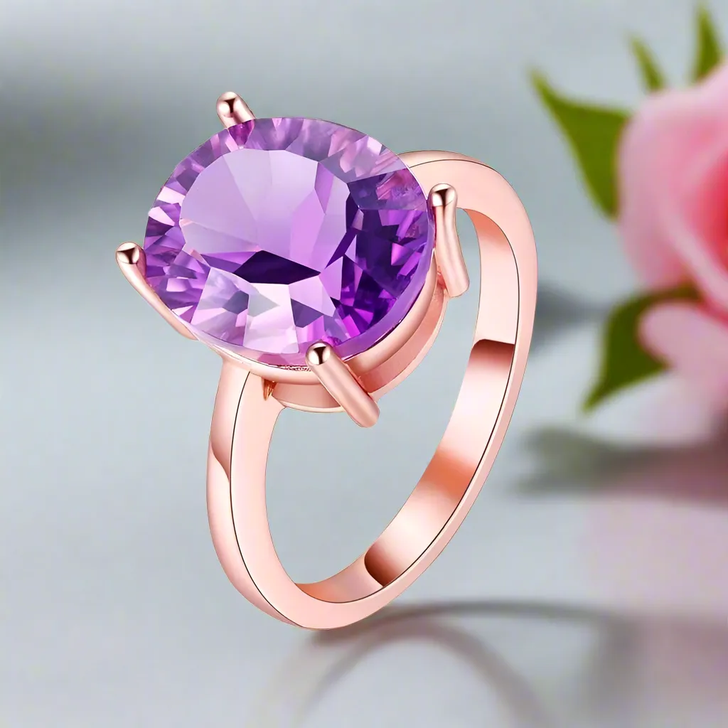 Purple Amethyst Diamond Ring in Rose Gold