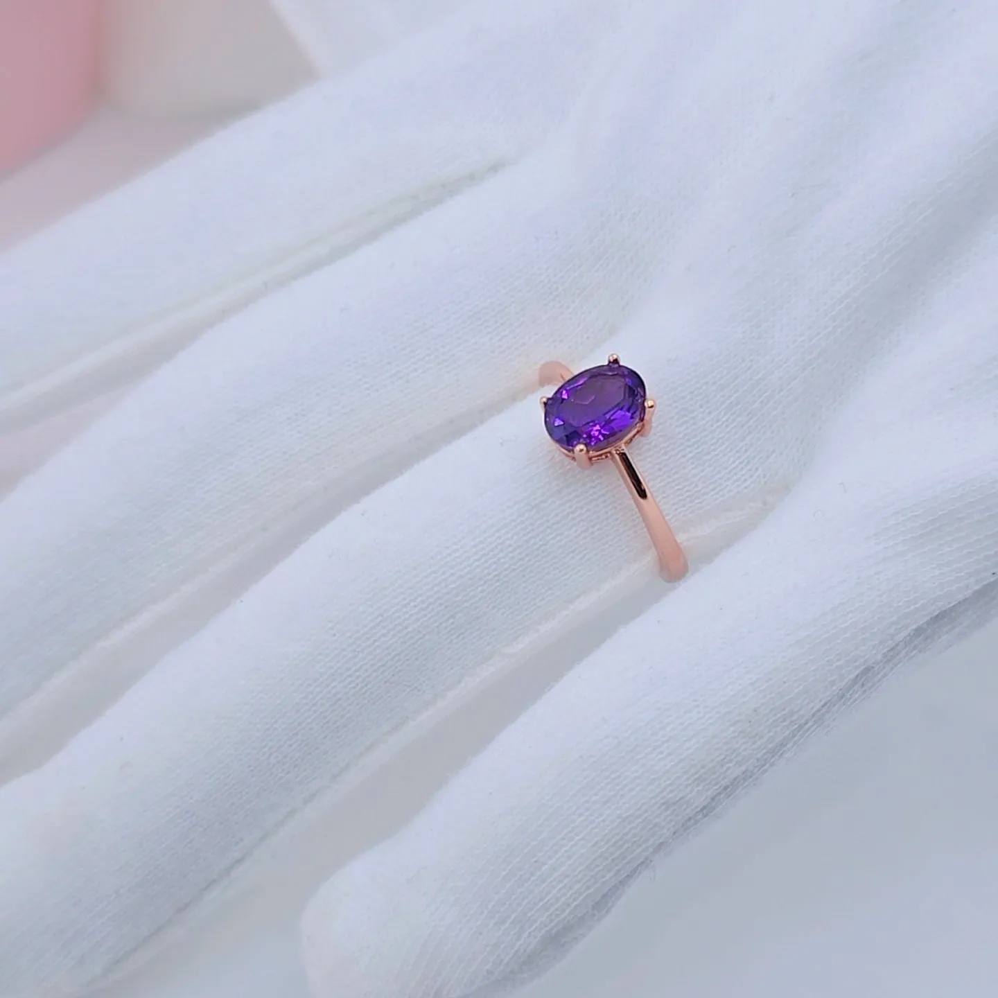 Purple Amethyst Diamond Ring in Rose Gold