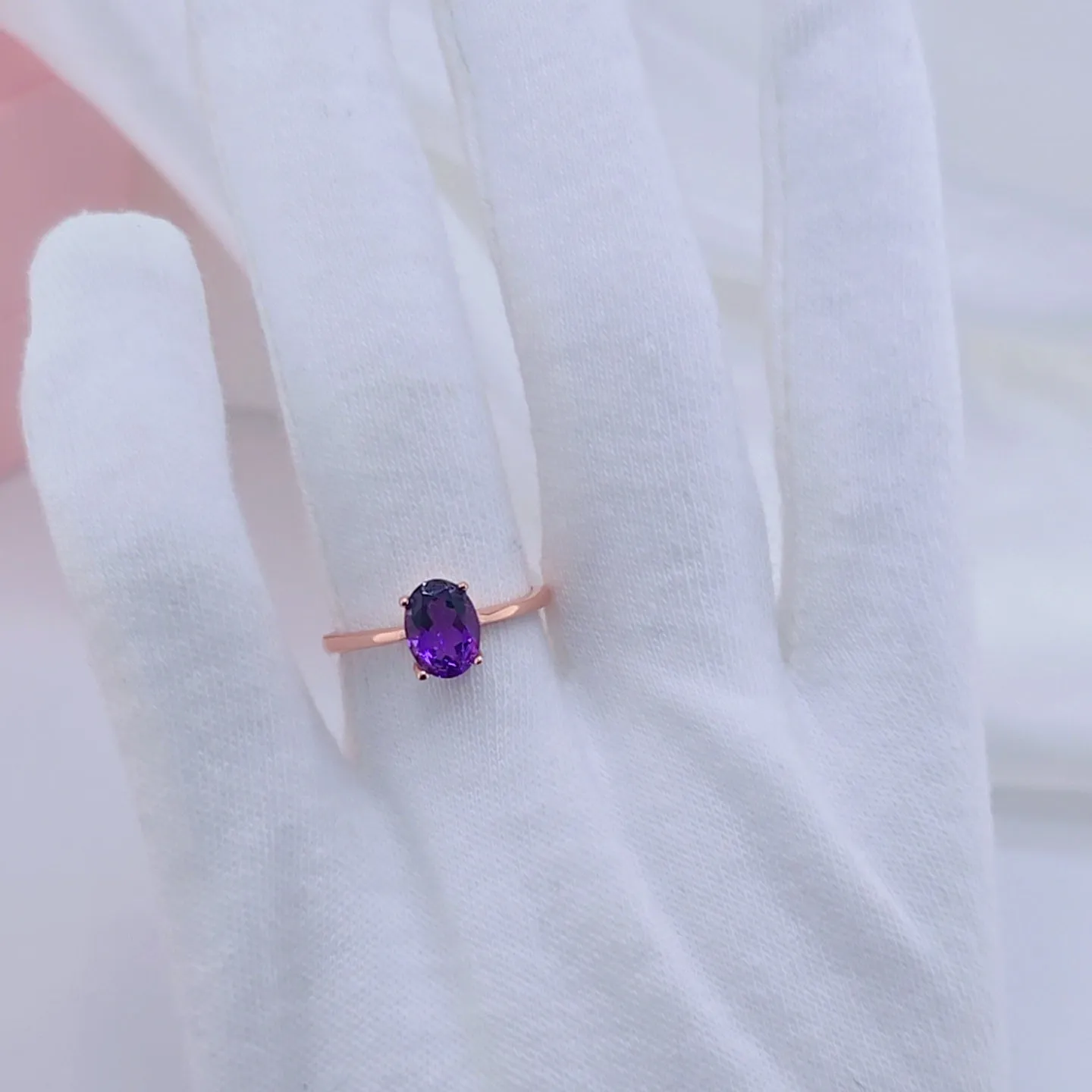 Purple Amethyst Diamond Ring in Rose Gold