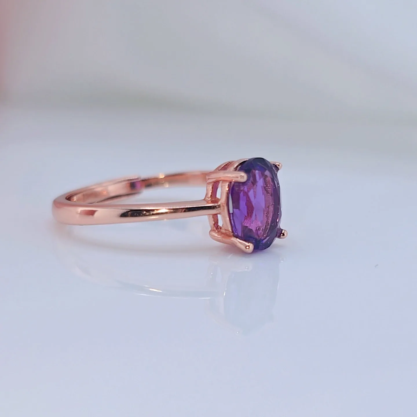 Purple Amethyst Diamond Ring in Rose Gold