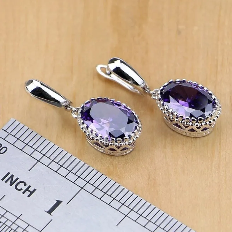 Purple Amethyst Jewelry Set Pendant Necklace Ring Bracelet