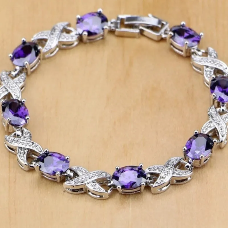 Purple Amethyst Jewelry Set Pendant Necklace Ring Bracelet
