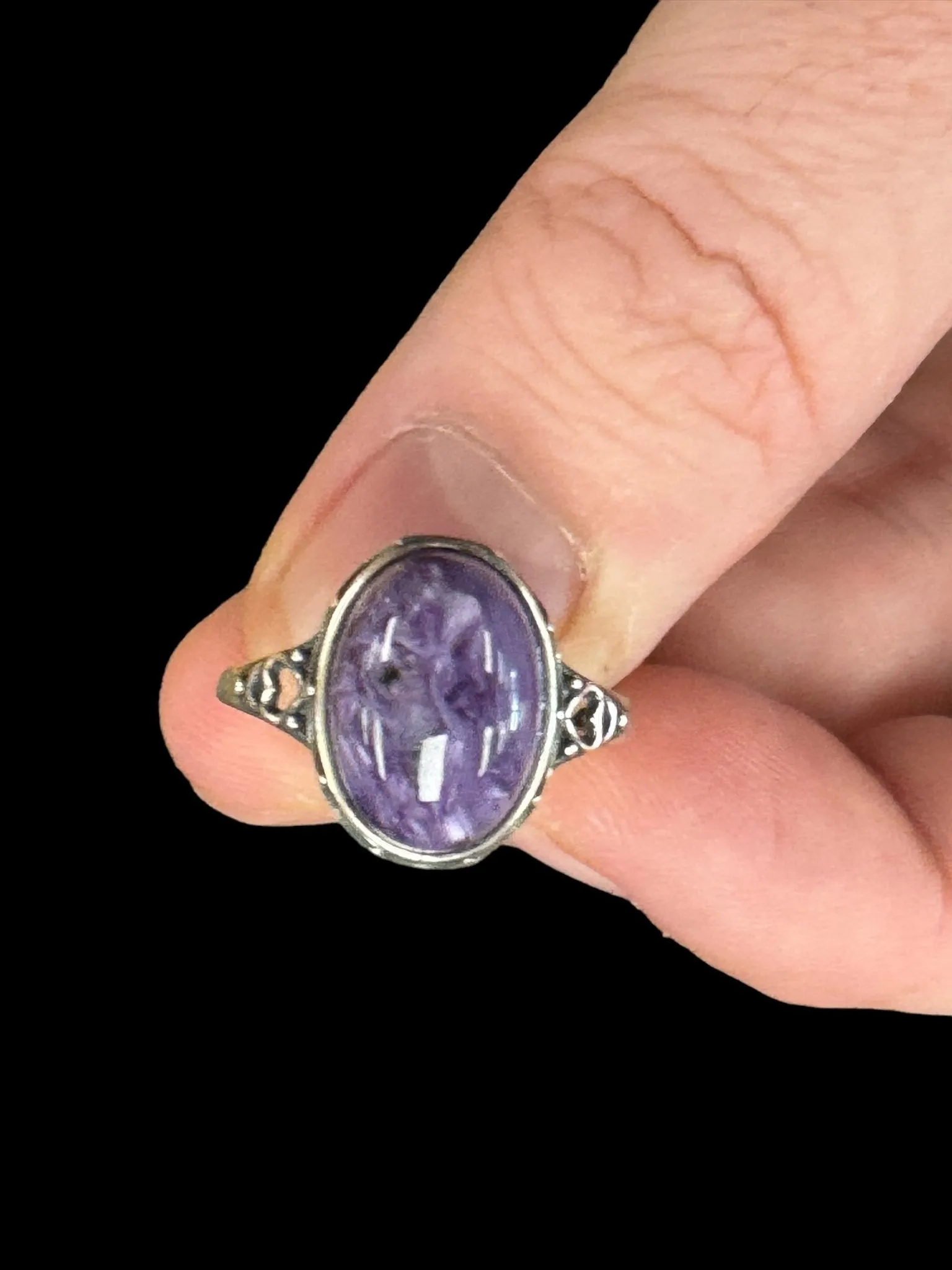 Purple Charoite Ring, Adjustable Silver Anxiety Ring, Crystal Shop Jewelry, Bijoux Charoite