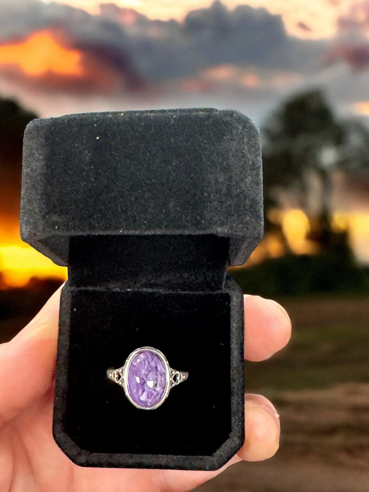 Purple Charoite Ring, Adjustable Silver Anxiety Ring, Crystal Shop Jewelry, Bijoux Charoite