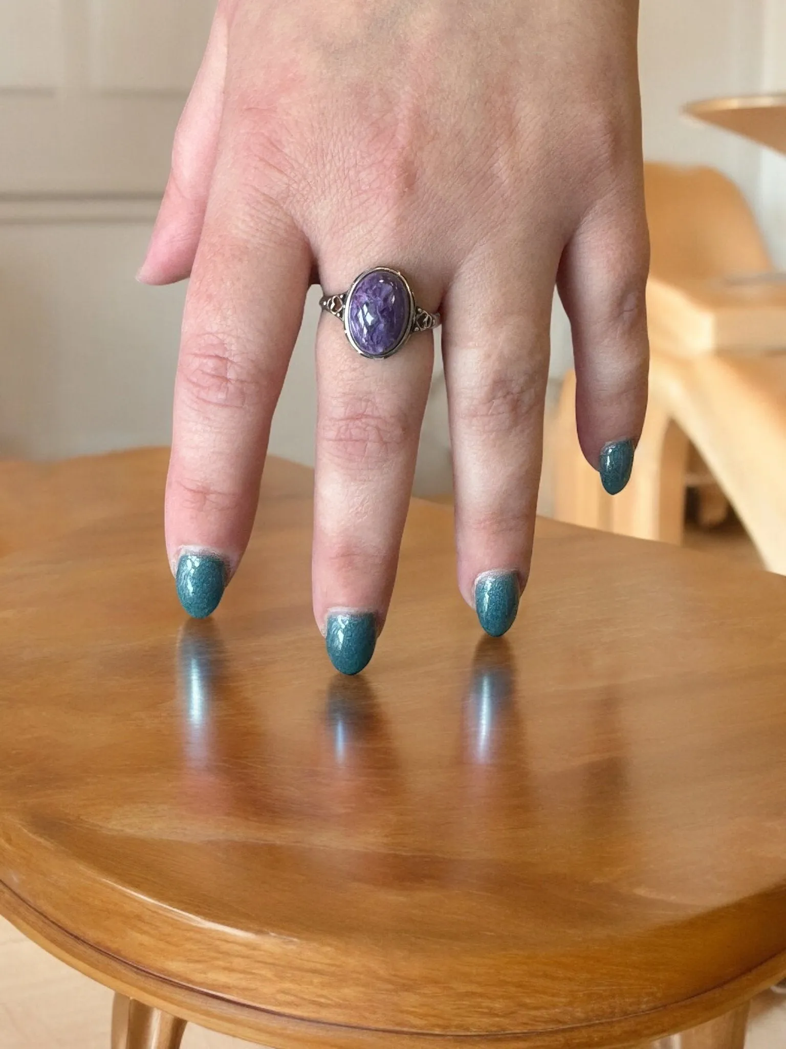 Purple Charoite Ring, Adjustable Silver Anxiety Ring, Crystal Shop Jewelry, Bijoux Charoite