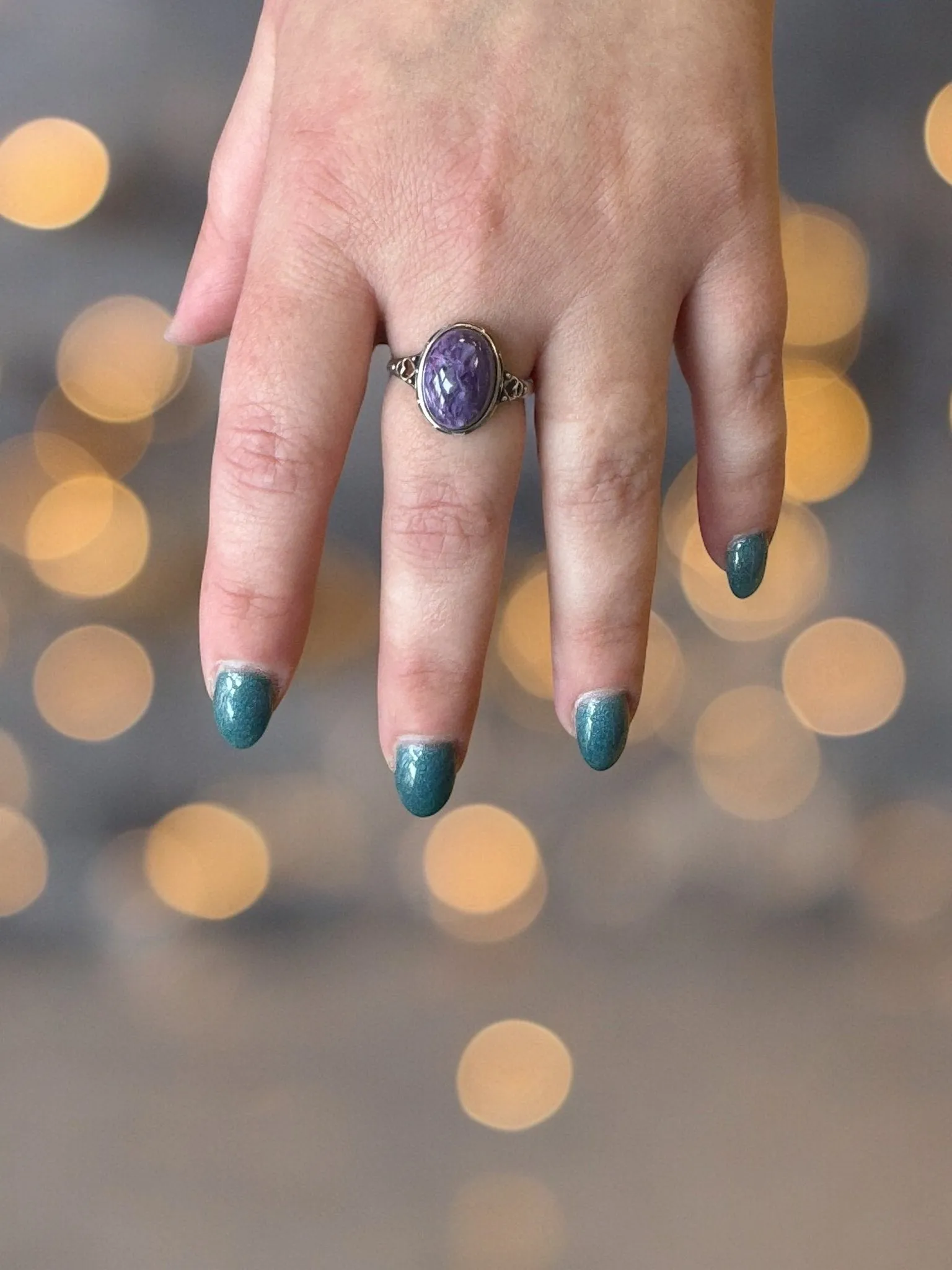 Purple Charoite Ring, Adjustable Silver Anxiety Ring, Crystal Shop Jewelry, Bijoux Charoite