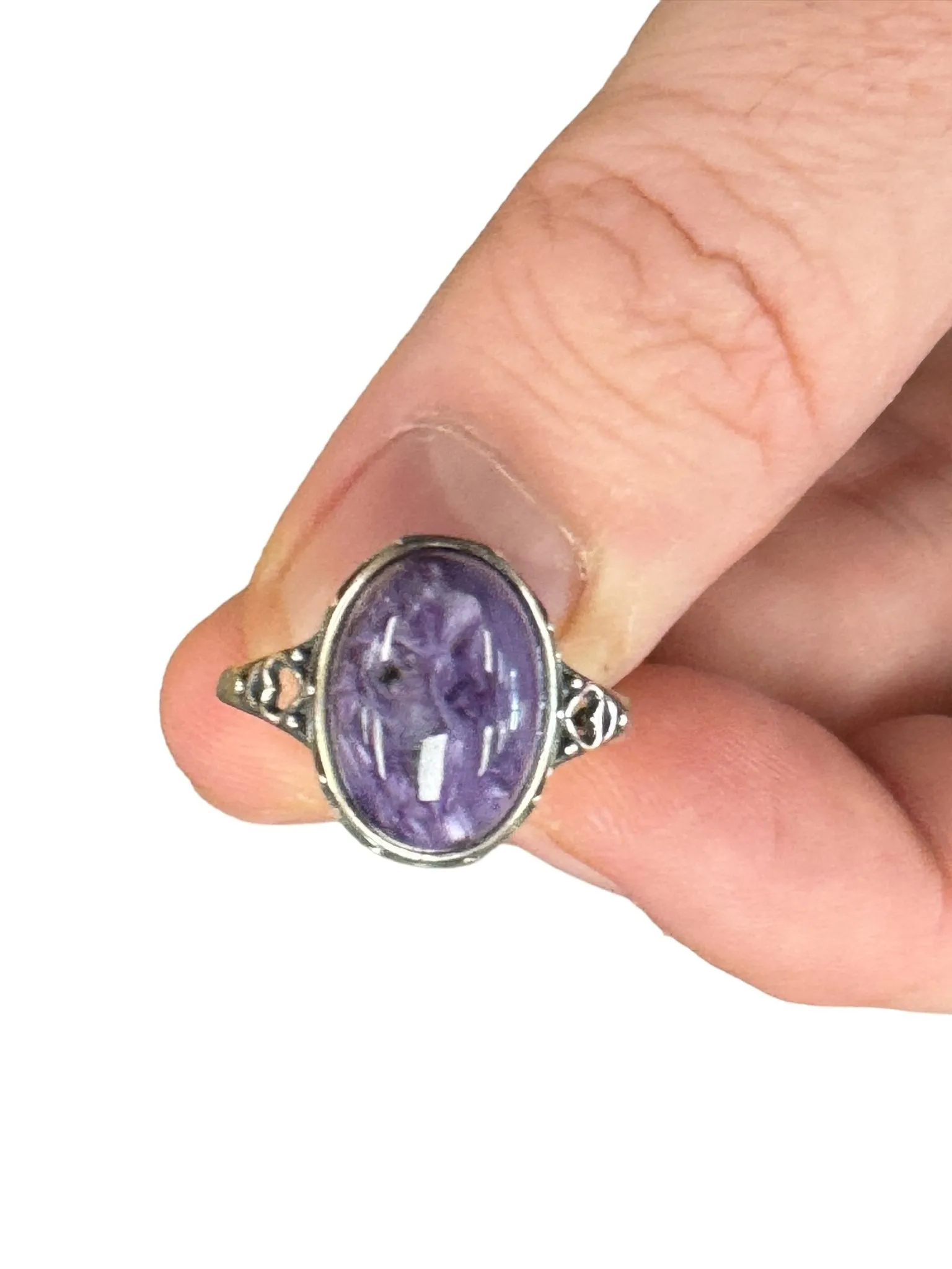 Purple Charoite Ring, Adjustable Silver Anxiety Ring, Crystal Shop Jewelry, Bijoux Charoite