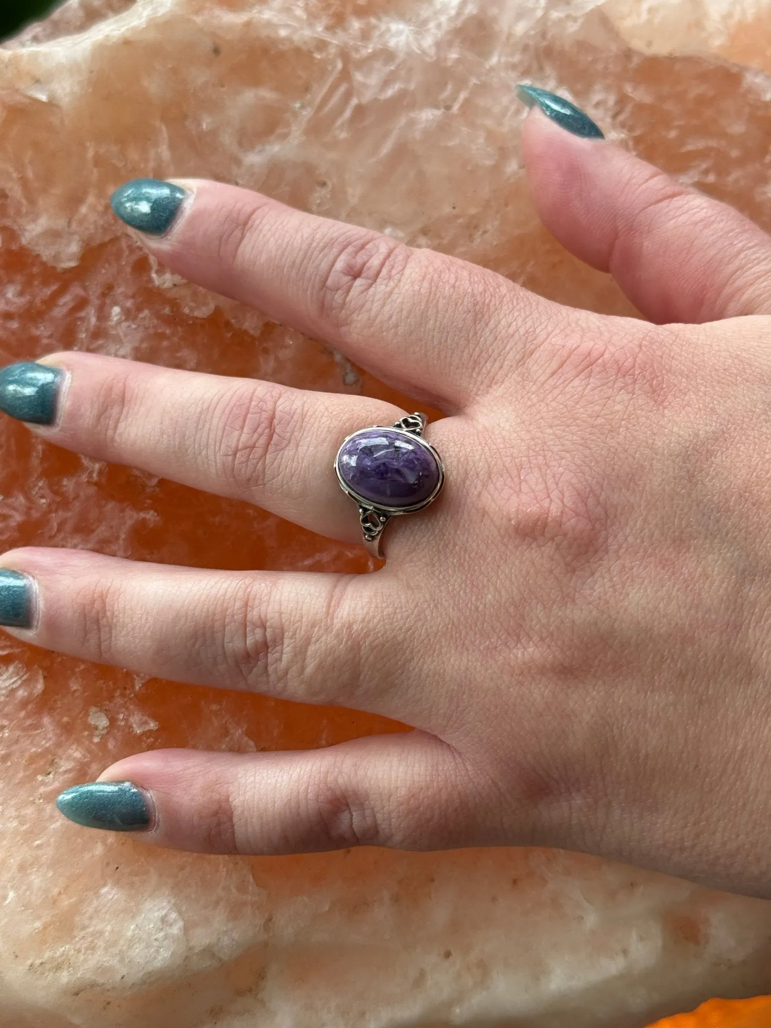 Purple Charoite Ring, Adjustable Silver Anxiety Ring, Crystal Shop Jewelry, Bijoux Charoite
