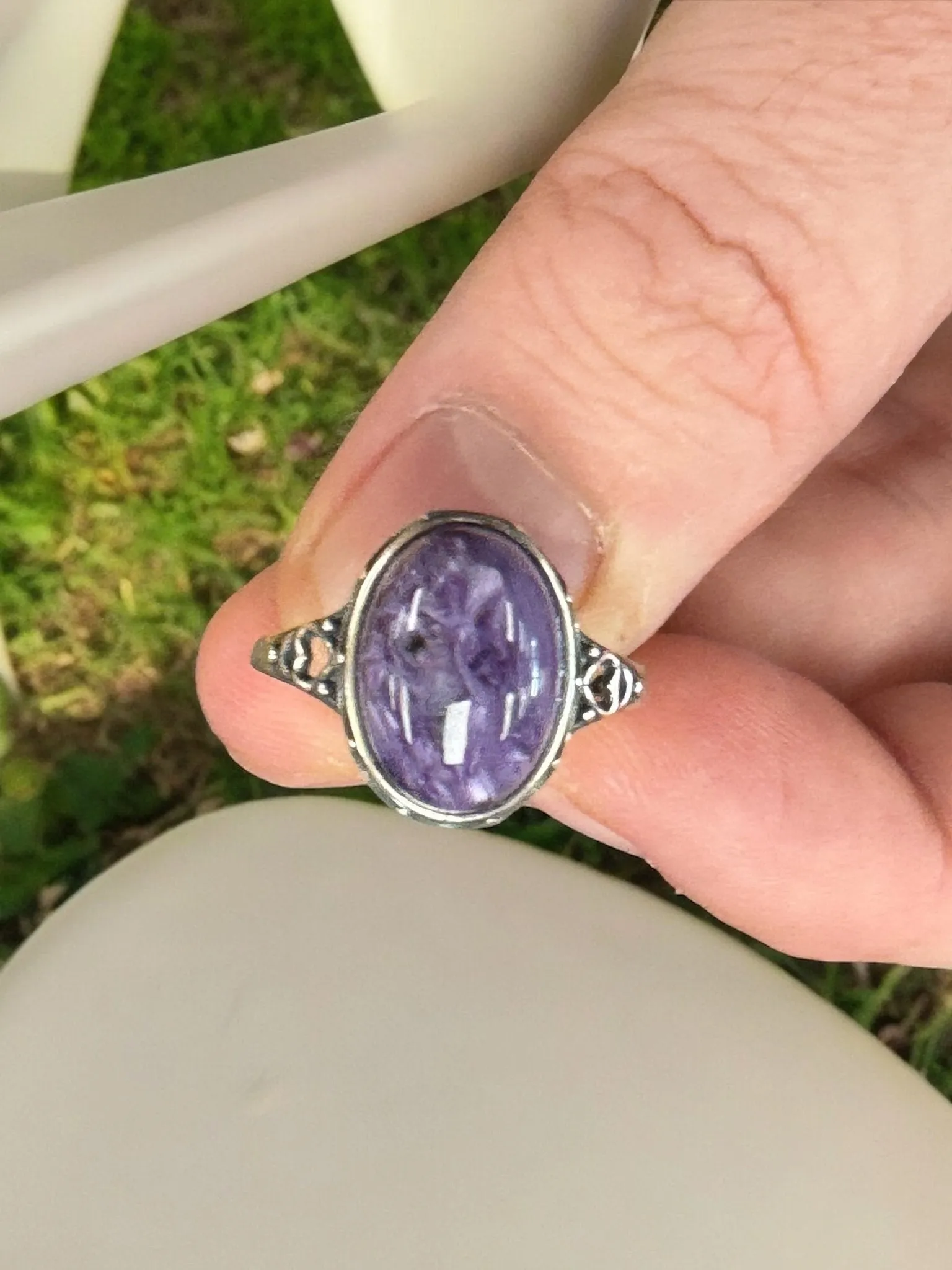Purple Charoite Ring, Adjustable Silver Anxiety Ring, Crystal Shop Jewelry, Bijoux Charoite