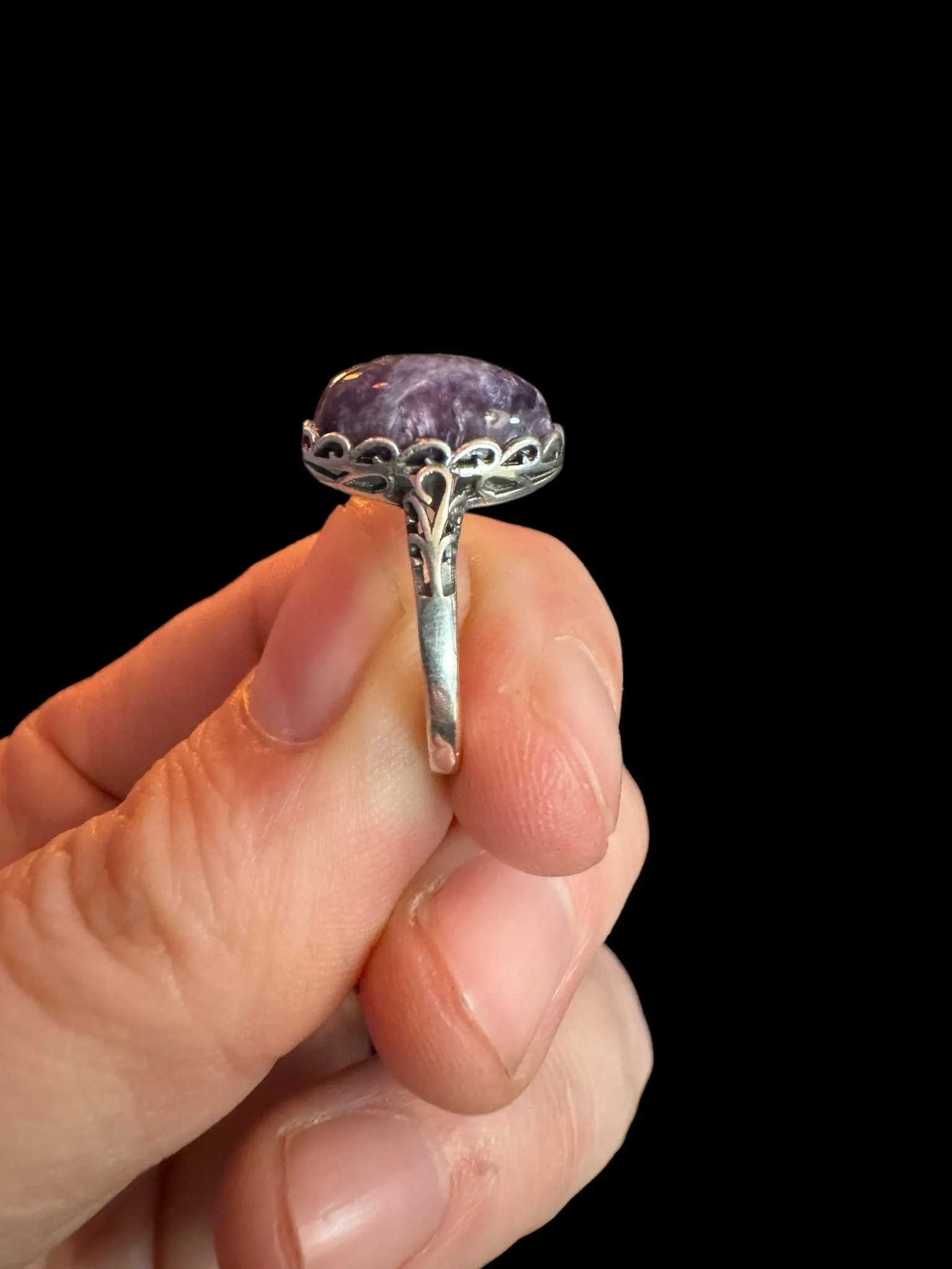Purple Charoite Ring, Adjustable Silver Anxiety Ring, Crystal Shop Jewelry, Bijoux Charoite