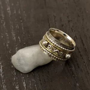 Rainbow Moonstone Multi Band Engraved Meditation Spinner Ring