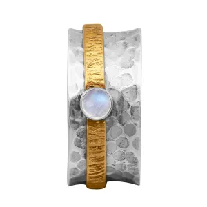 Rainbow Moonstone Two Banded Spinner Ring