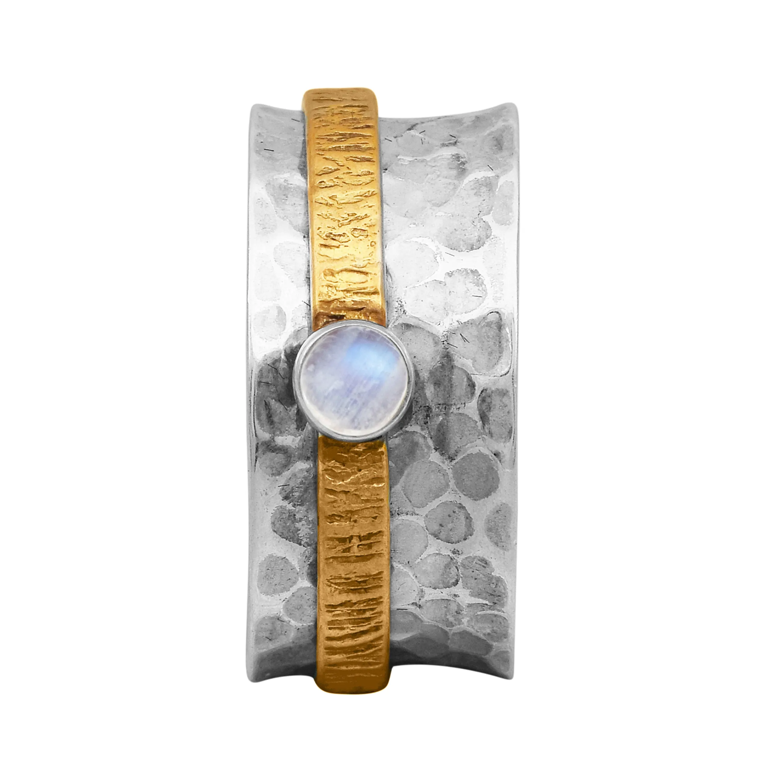 Rainbow Moonstone Two Banded Spinner Ring
