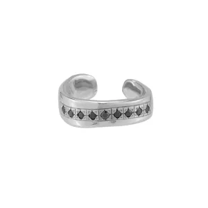 Raw Cuff Ring with Black Onyx Pave - Sterling Silver