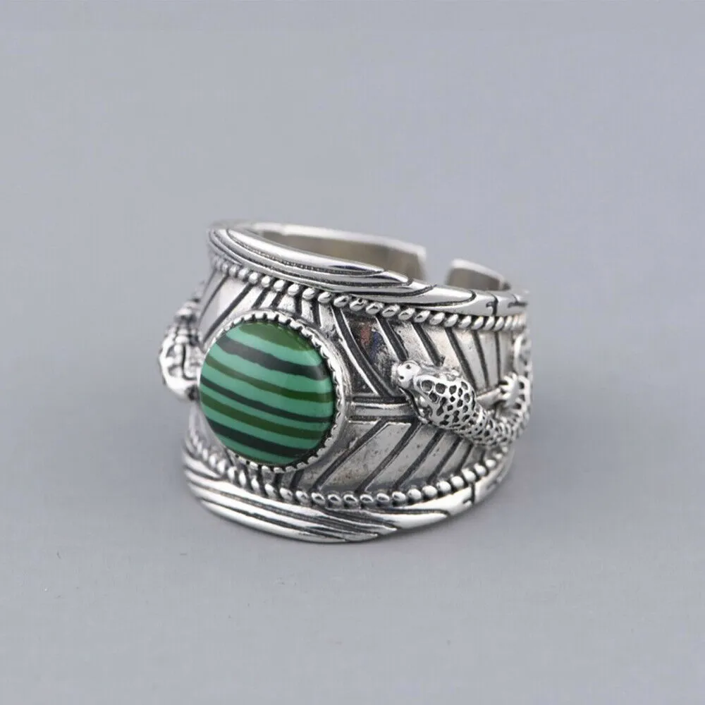 Real Solid 925 Sterling Silver Gemstone Rings Leopard Animals Punk Jewelry Open Size 7-9