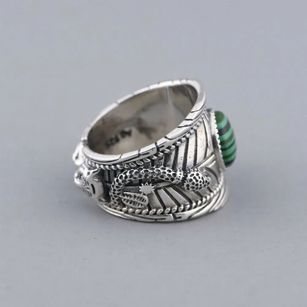 Real Solid 925 Sterling Silver Gemstone Rings Leopard Animals Punk Jewelry Open Size 7-9
