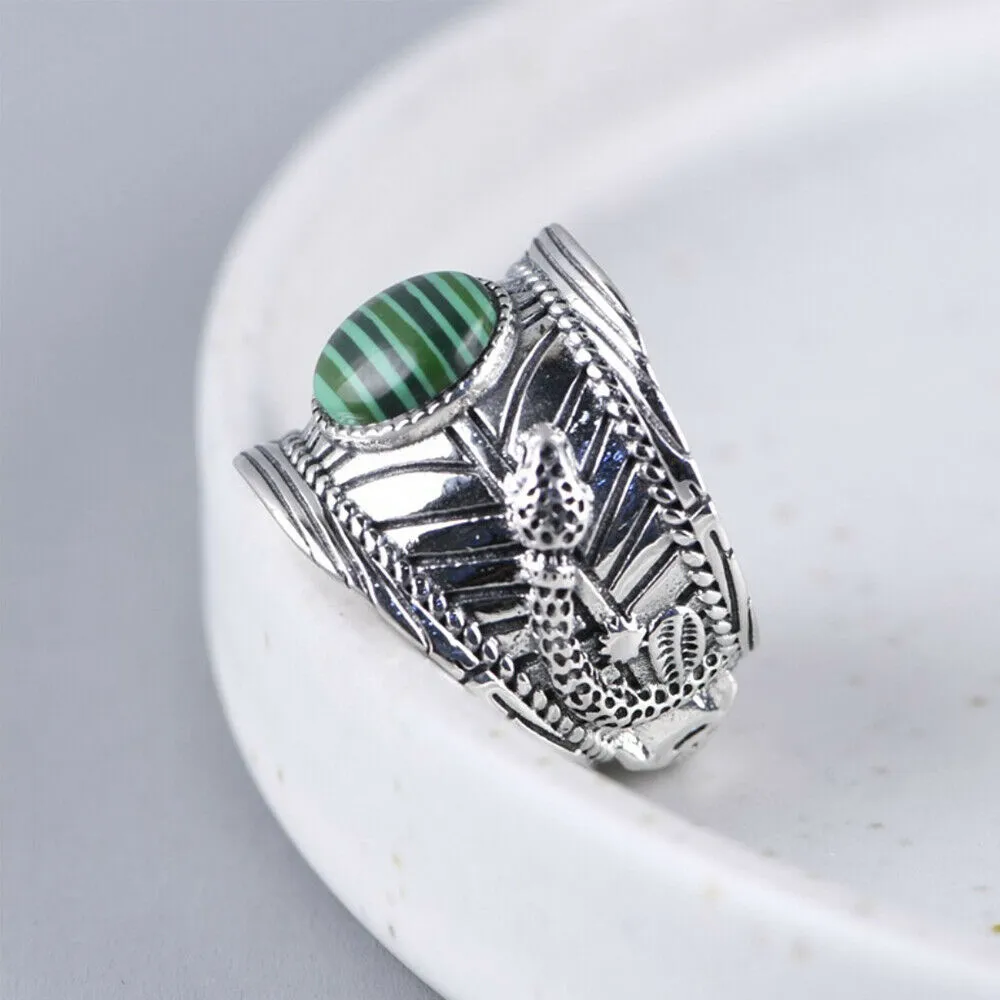 Real Solid 925 Sterling Silver Gemstone Rings Leopard Animals Punk Jewelry Open Size 7-9