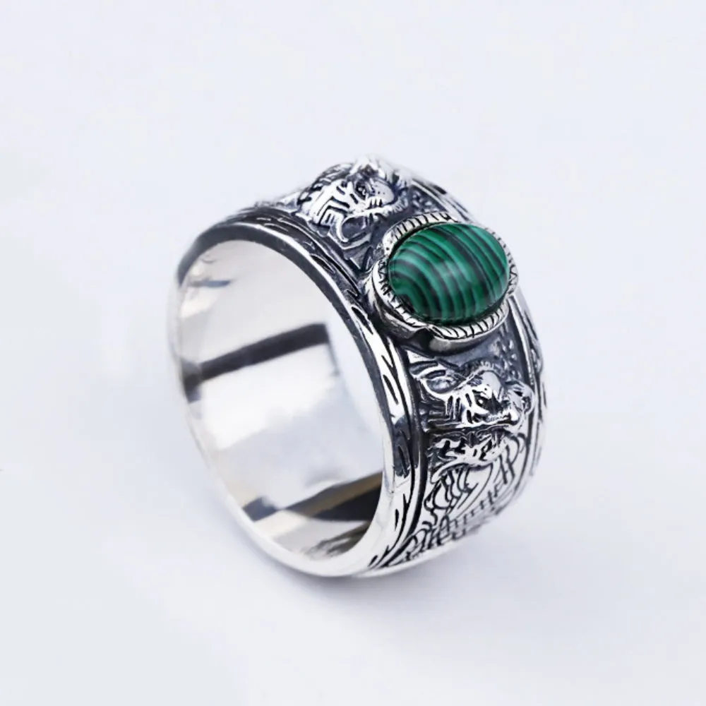 Real Solid 925 Sterling Silver Gemstone Rings Tiger Animals Fashion Punk Jewelry Size 7-11