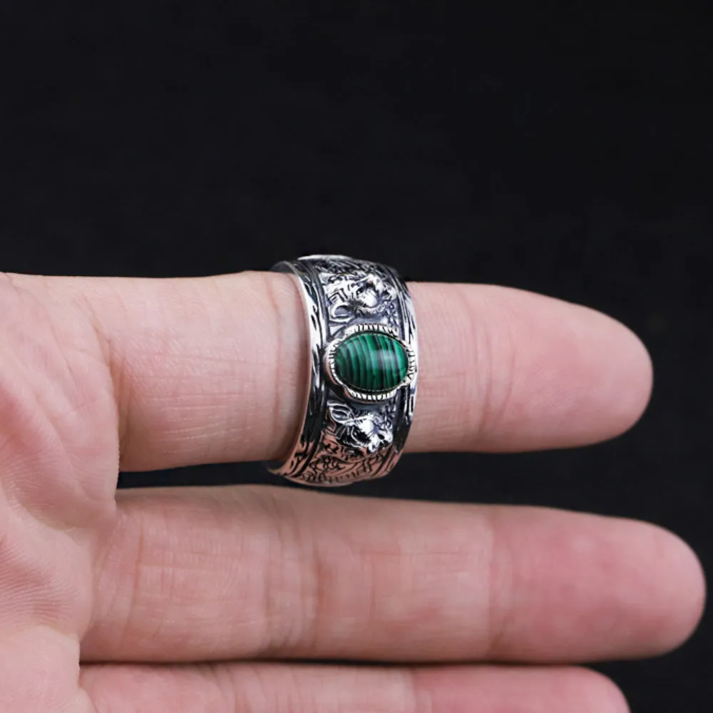 Real Solid 925 Sterling Silver Gemstone Rings Tiger Animals Fashion Punk Jewelry Size 7-11