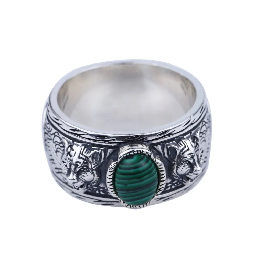 Real Solid 925 Sterling Silver Gemstone Rings Tiger Animals Fashion Punk Jewelry Size 7-11