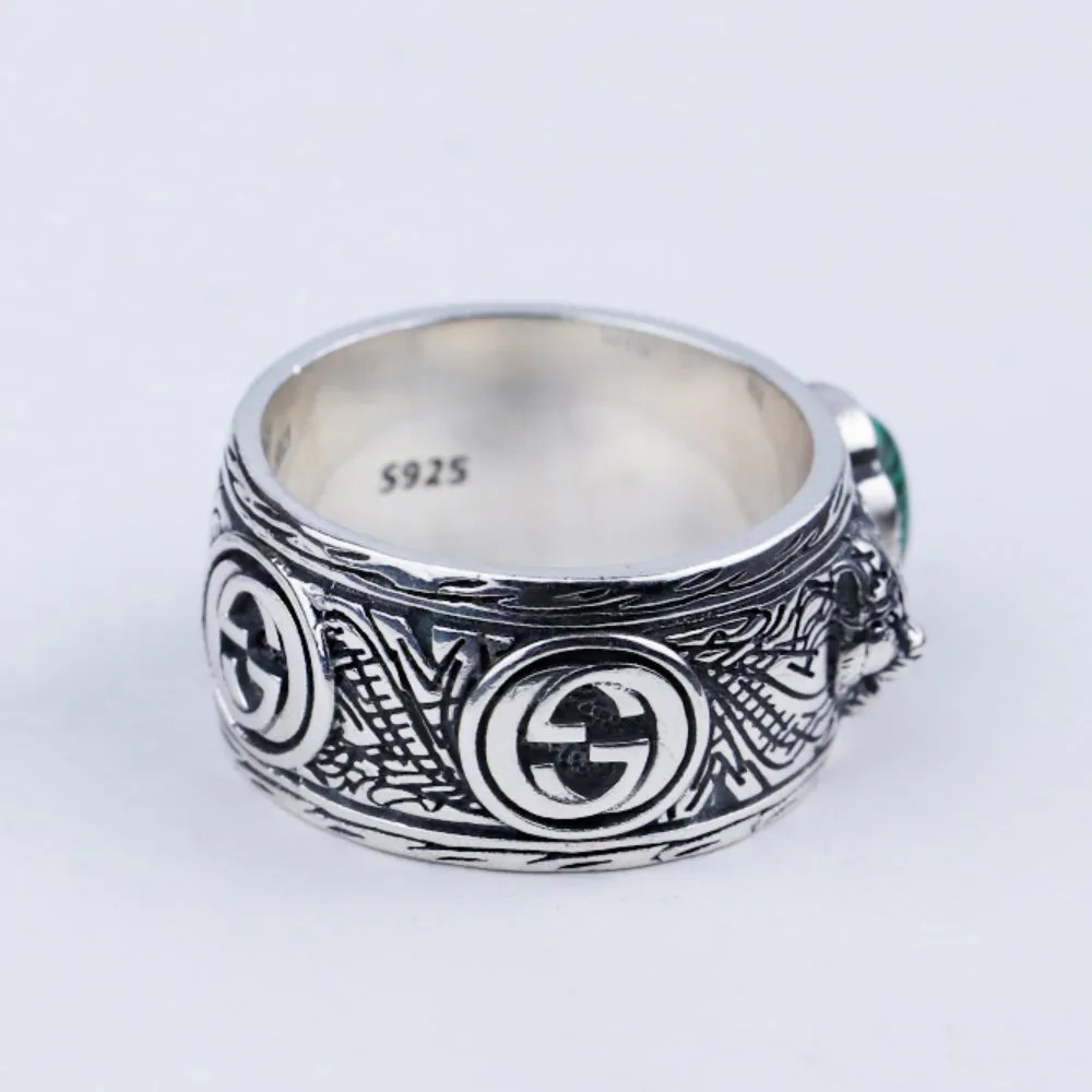 Real Solid 925 Sterling Silver Gemstone Rings Tiger Animals Fashion Punk Jewelry Size 7-11