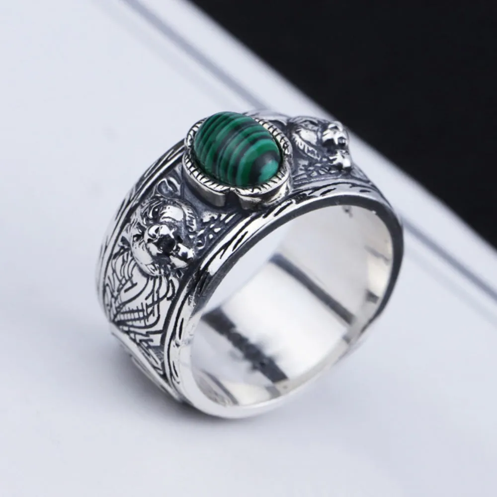 Real Solid 925 Sterling Silver Gemstone Rings Tiger Animals Fashion Punk Jewelry Size 7-11