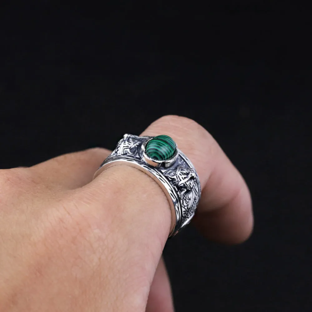 Real Solid 925 Sterling Silver Gemstone Rings Tiger Animals Fashion Punk Jewelry Size 7-11