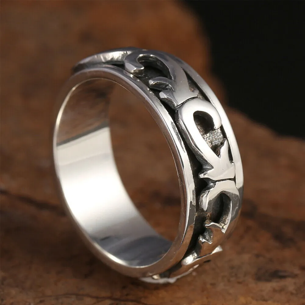 Real Solid 925 Sterling Silver Rings Arrow Rotatable Fashion Punk Jewelry Size 8-11