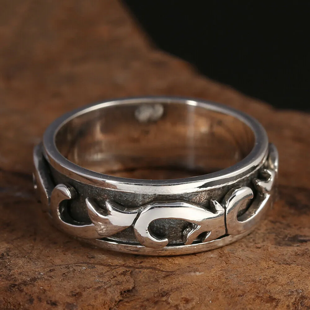 Real Solid 925 Sterling Silver Rings Arrow Rotatable Fashion Punk Jewelry Size 8-11