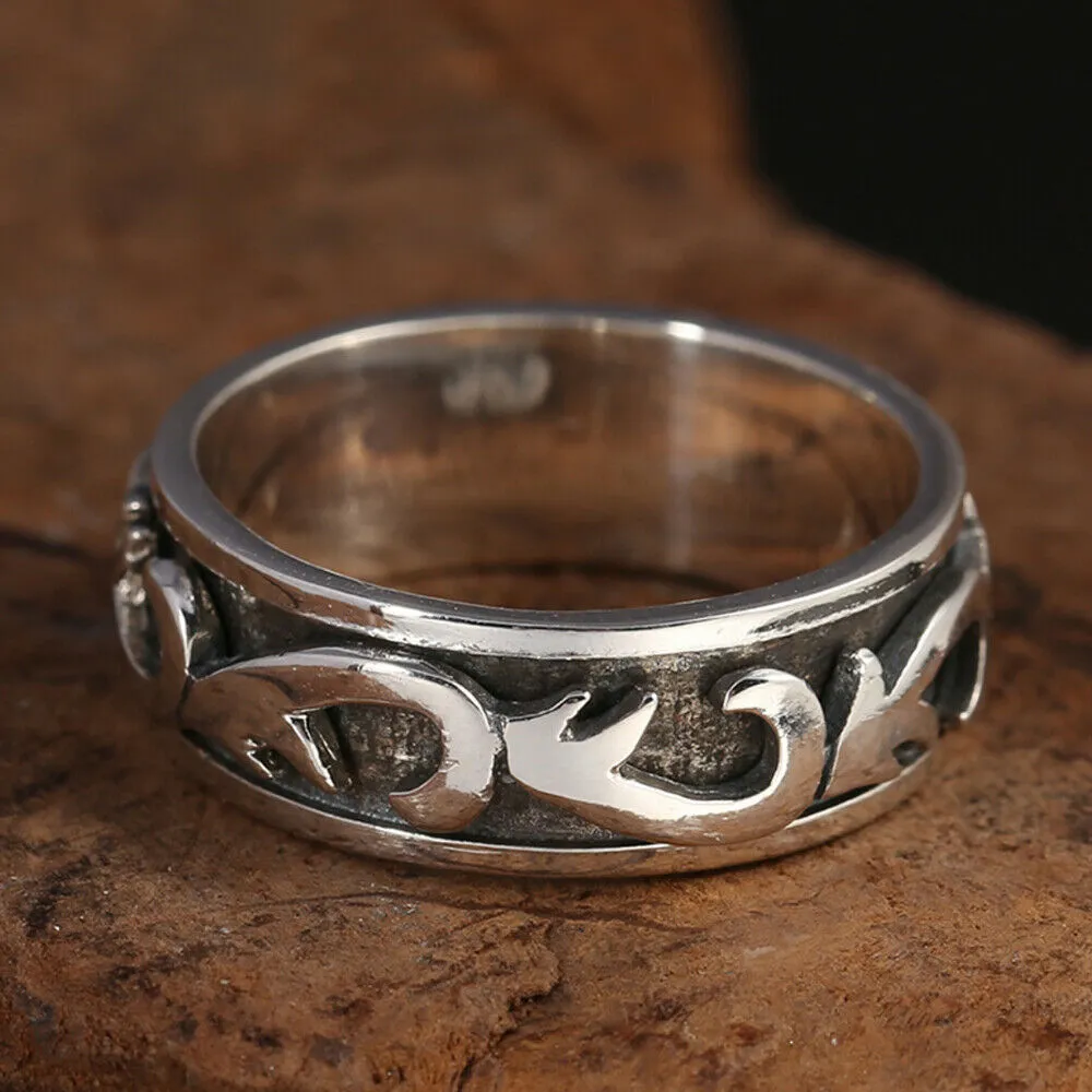 Real Solid 925 Sterling Silver Rings Arrow Rotatable Fashion Punk Jewelry Size 8-11