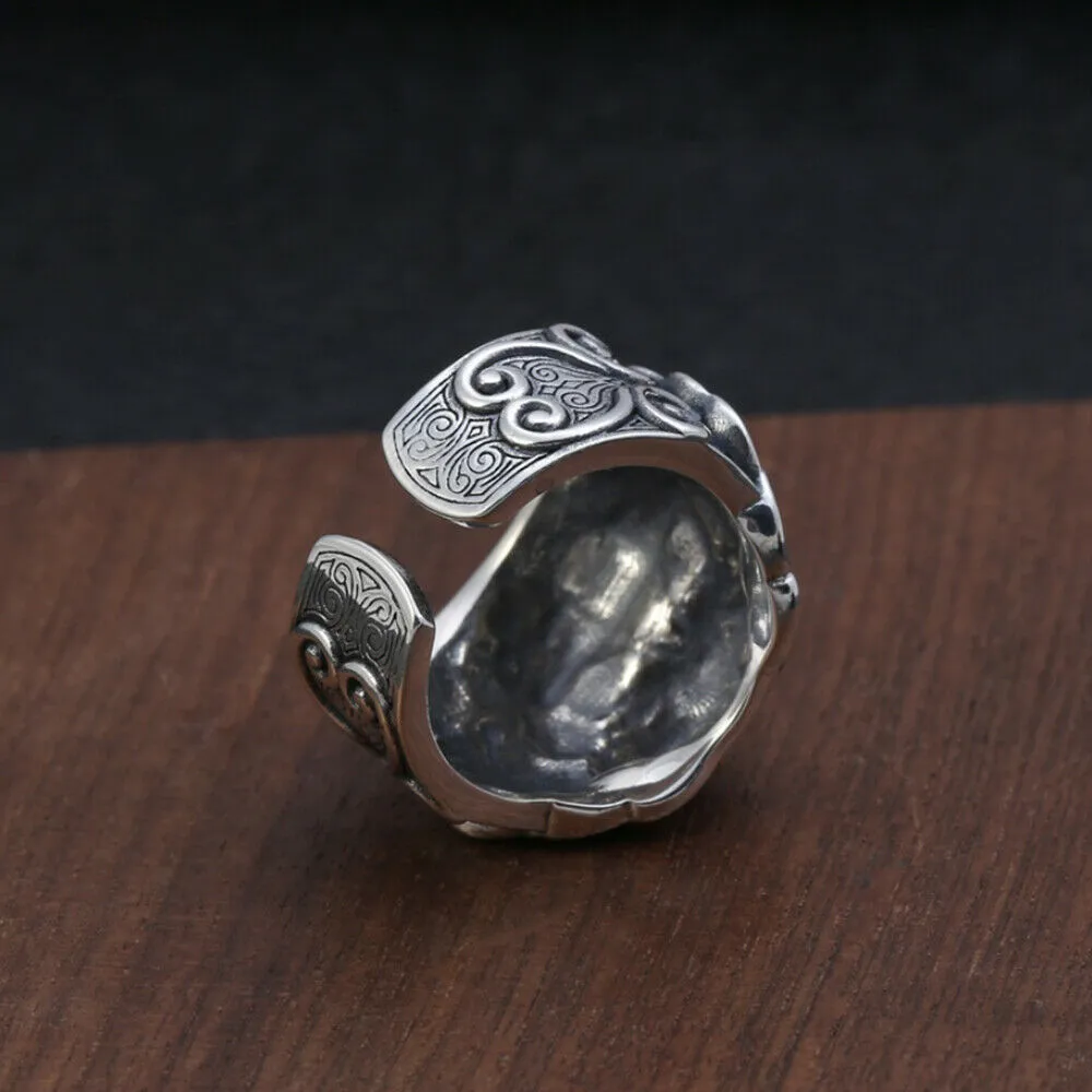 Real Solid 925 Sterling Silver Rings Auspicious Animals Fashion Punk Jewelry Open Size Adjustable