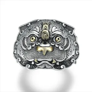 Real Solid 925 Sterling Silver Rings Auspicious Animals Fashion Punk Jewelry Open Size Adjustable