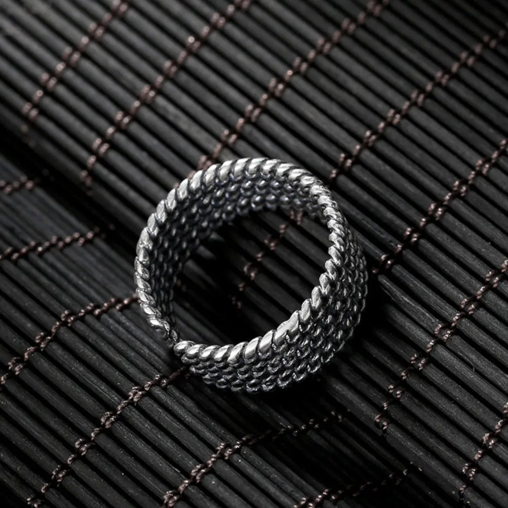 Real Solid 925 Sterling Silver Rings Braided Twisted Fashion Punk Jewelry Open Size 6-8