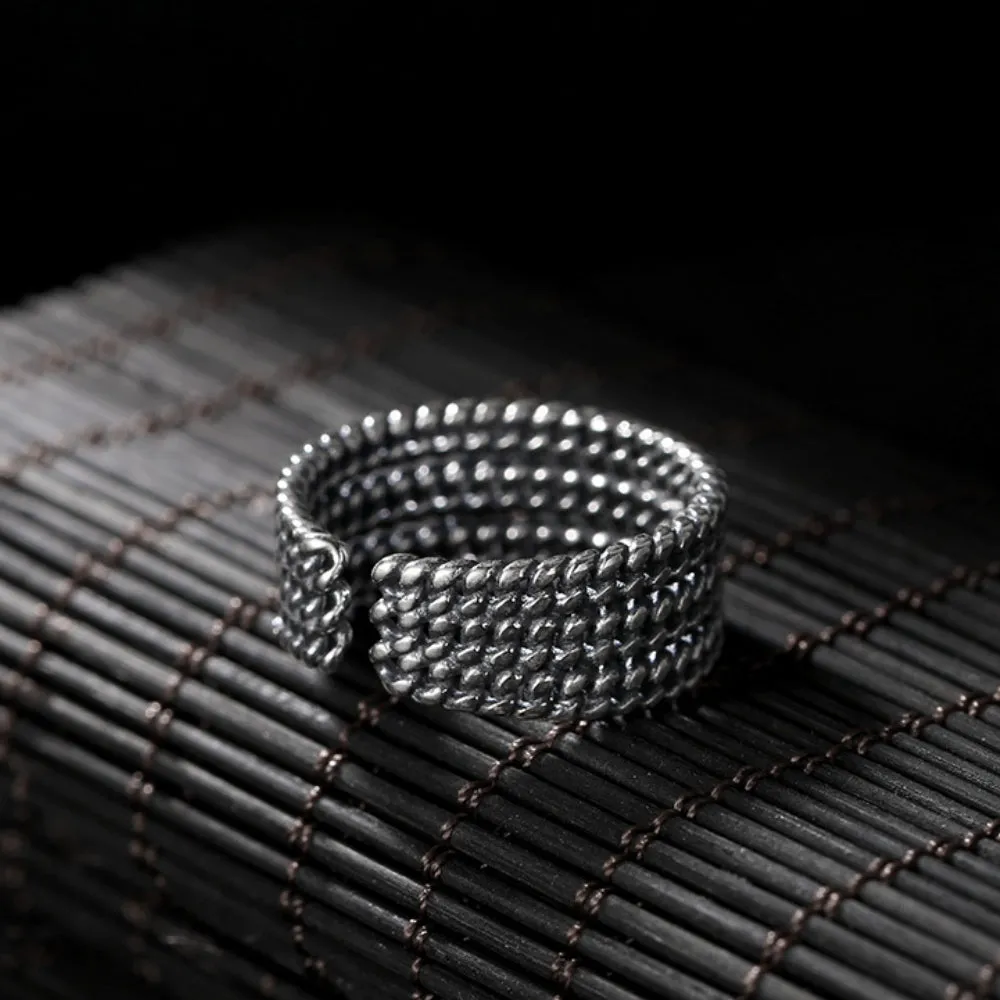 Real Solid 925 Sterling Silver Rings Braided Twisted Fashion Punk Jewelry Open Size 6-8