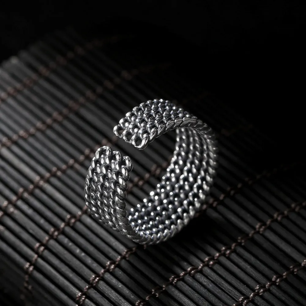 Real Solid 925 Sterling Silver Rings Braided Twisted Fashion Punk Jewelry Open Size 6-8