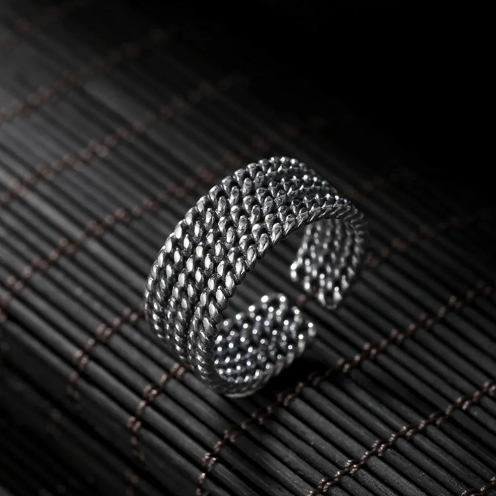 Real Solid 925 Sterling Silver Rings Braided Twisted Fashion Punk Jewelry Open Size 6-8