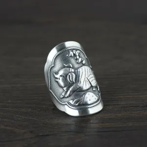 Real Solid 925 Sterling Silver Rings Pig Animals Punk Jewelry Open Size Adjustable